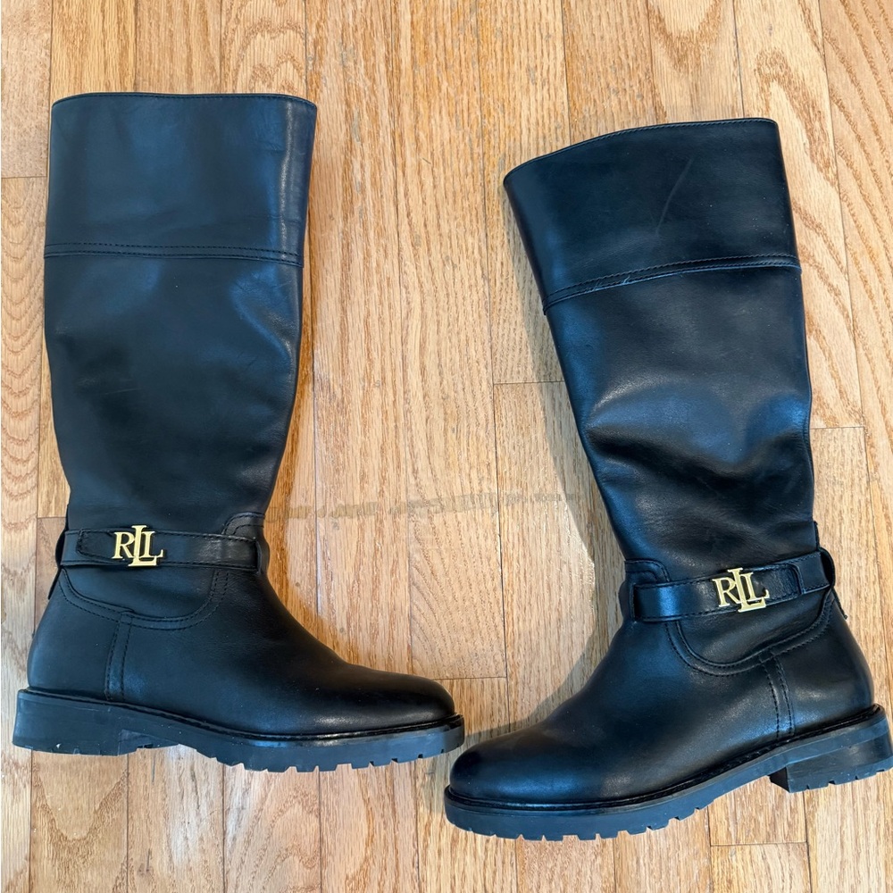 Women's Ralph Lauren Everly Riding Boots - Black Leather - Size 5.5